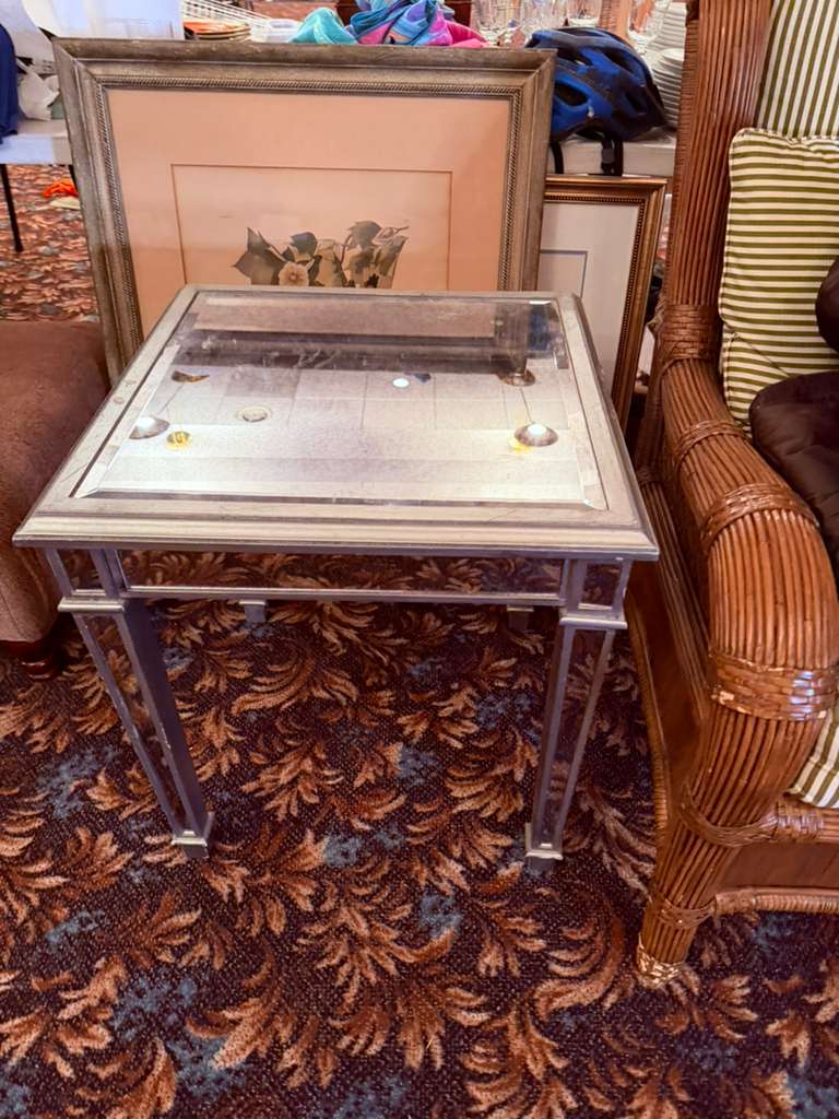 Mirrored Glass Console Table Silver Finish Hollywood Regency Accent Entryway Tab