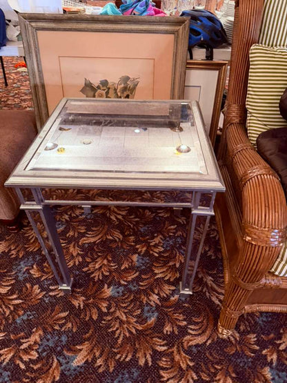 Mirrored Glass Console Table Silver Finish Hollywood Regency Accent Entryway Tab