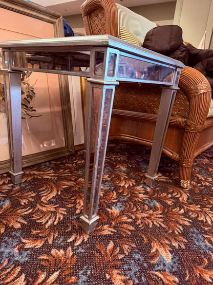 Mirrored Glass Console Table Silver Finish Hollywood Regency Accent Entryway Tab