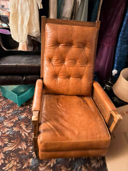 Mid-Century Style Vintage Leather Recliner Leather Lounge Chair with Ottoman