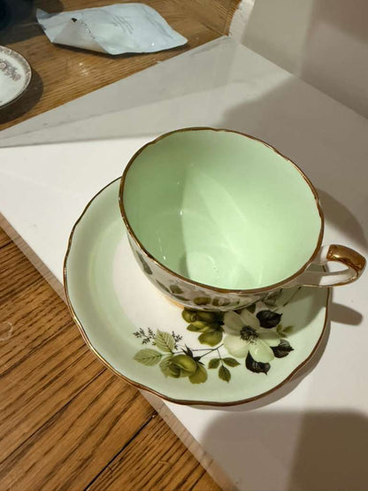 Royal Stafford Bone China Teacup & Saucer Set England Vintage Floral Gold Trim