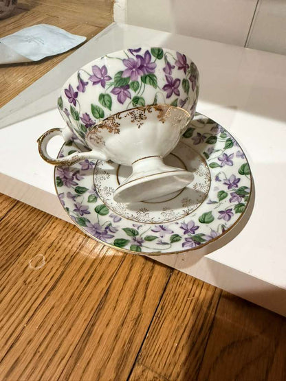 Vintage Violet Japanese Porcelain Tea Cup | Purple Floral Pattern
