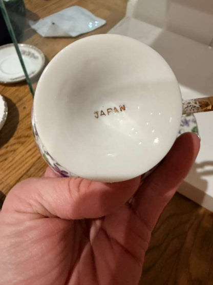 Vintage Violet Japanese Porcelain Tea Cup | Purple Floral Pattern