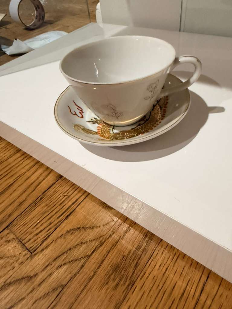 Hand-Painted Dragon Designed Vintage Japanese Porcelain Tea Cup & Saucer Set