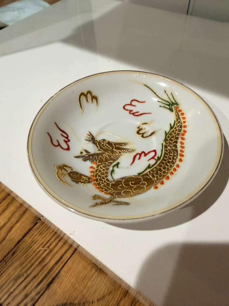 Hand-Painted Dragon Designed Vintage Japanese Porcelain Tea Cup & Saucer Set
