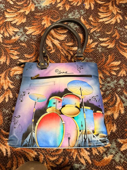 Anuschka Jazz Large Handbag Tote Purse Drums Instruments Hand Painted