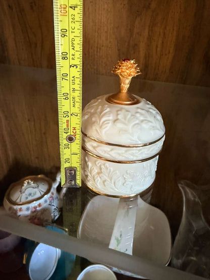 Lenox China Vintage White Porcelain Lidded Trinket Box Gold Trim