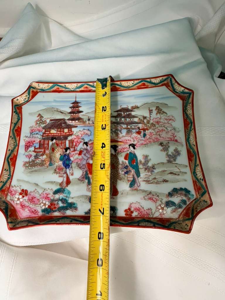 Vintage Japanese Porcelain Rectangular Plate Geisha Scene Made in Japan
