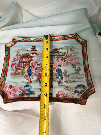 Vintage Japanese Porcelain Rectangular Plate Geisha Scene Made in Japan