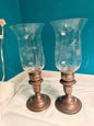 Pair Vintage Glass Candle Holders Etched Floral Sterling Weighted Base