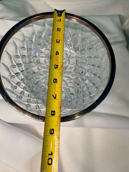 Vintage Cut Crystal Bowl Silver Rim Starburst Pattern Serving Bowl