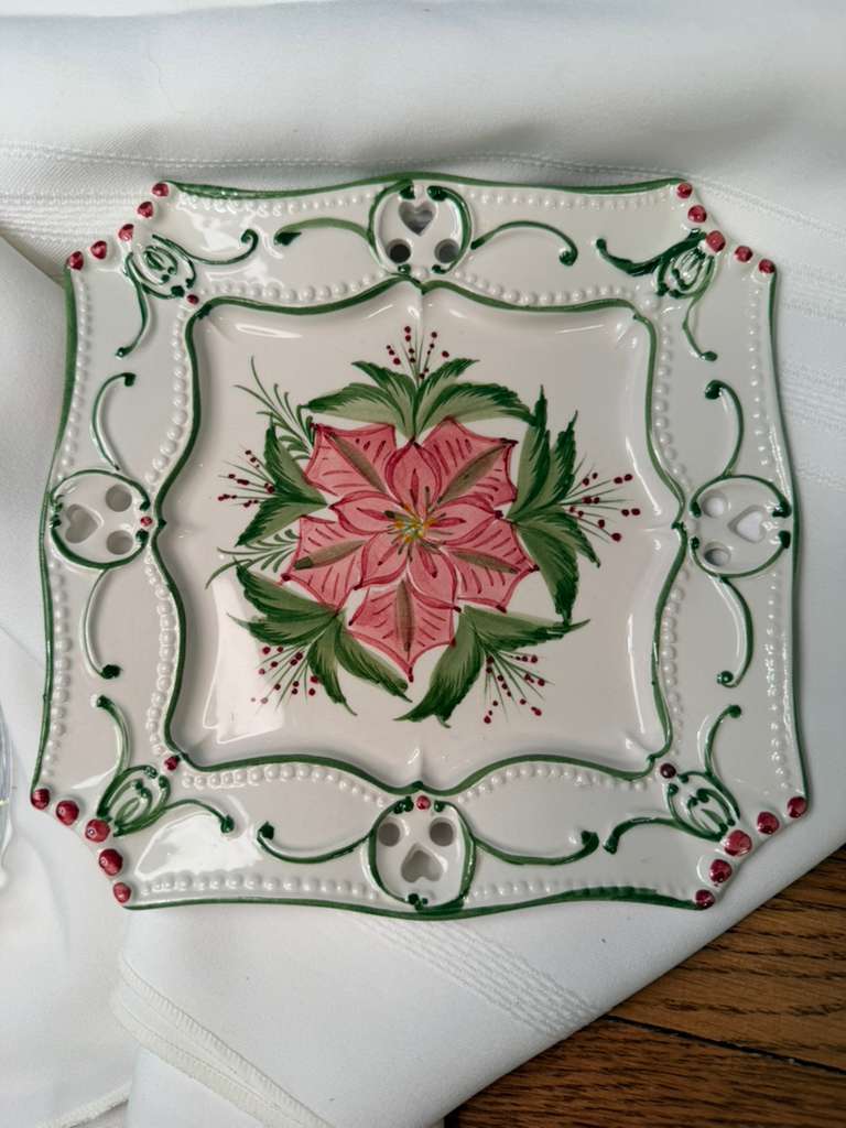 RCCL Hand Painted Square Plate Floral Design Made in Portugal Vintage