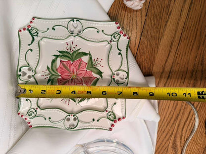 RCCL Hand Painted Square Plate Floral Design Made in Portugal Vintage