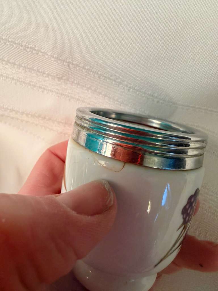 Vtg Royal Worcester Porcelain Egg Coddlers Pair with Chrome Lids Made in England