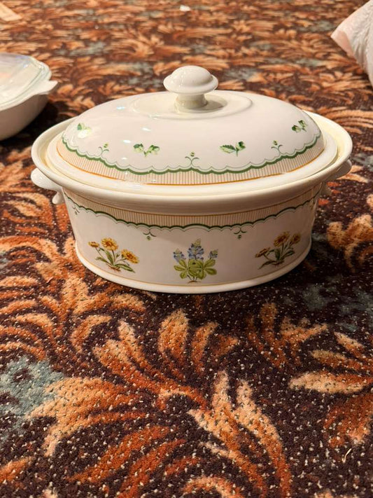 Vtg Victorian Garden Covered Casserole Dish | Floral Porcelain Dish with Lid
