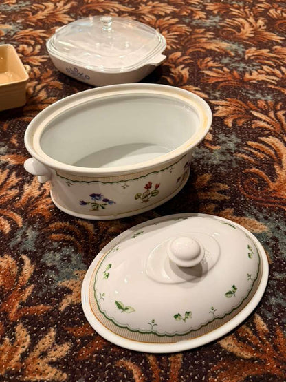 Vtg Victorian Garden Covered Casserole Dish | Floral Porcelain Dish with Lid