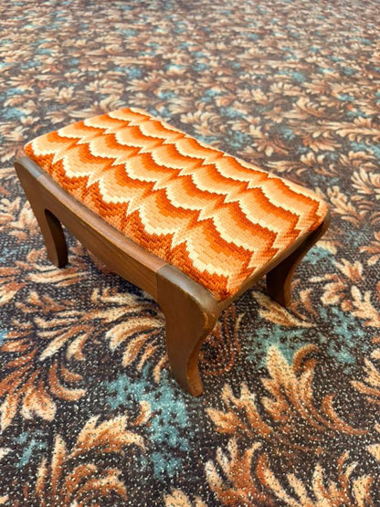 Vintage Wooden Footstool Upholstered Seat Mid Century Style Accent Stool