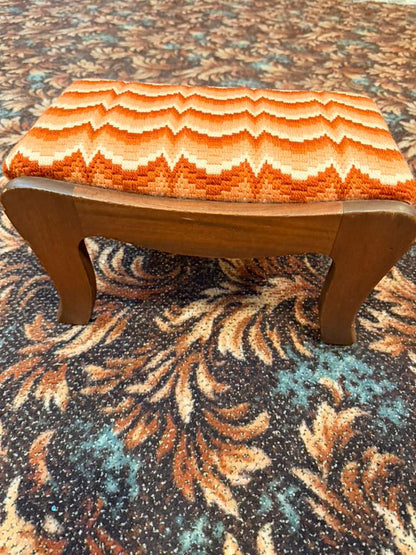 Vintage Wooden Footstool Upholstered Seat Mid Century Style Accent Stool