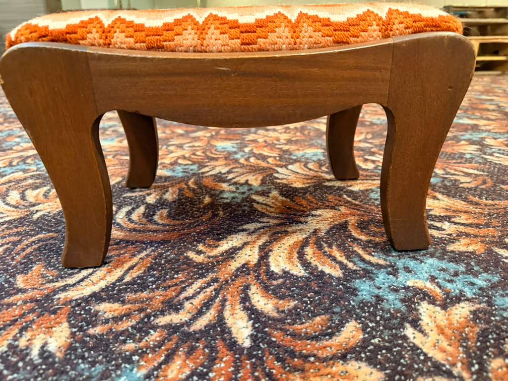 Vintage Wooden Footstool Upholstered Seat Mid Century Style Accent Stool