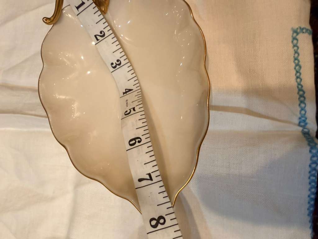 Lenox Leaf Dish Bowl Ivory China 24K Gold Trim Handle Vintage Candy Trinket USA