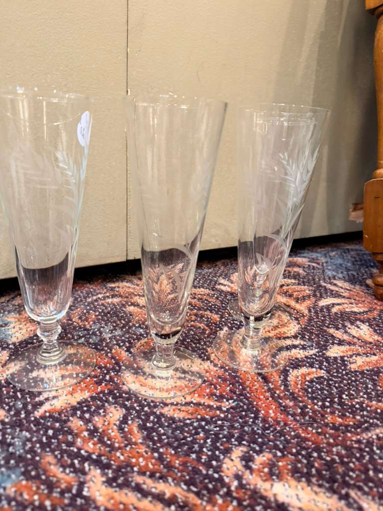 Set of 5 Sasaki Wheat Pilsner Glasses Vintage Etched Crystal Beer Glass 8.5” USA
