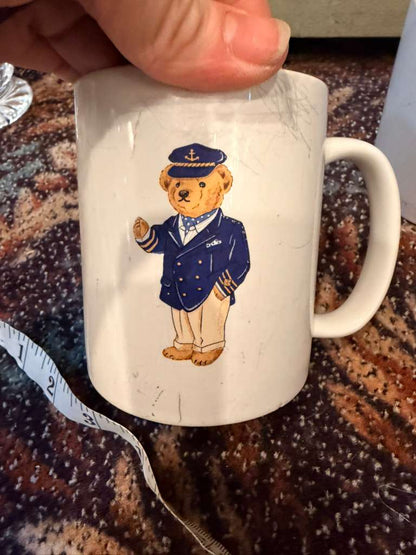 Vintage Ralph Lauren Captain Bear Coffee Mugs Set of 2 Teddy Bear Cups