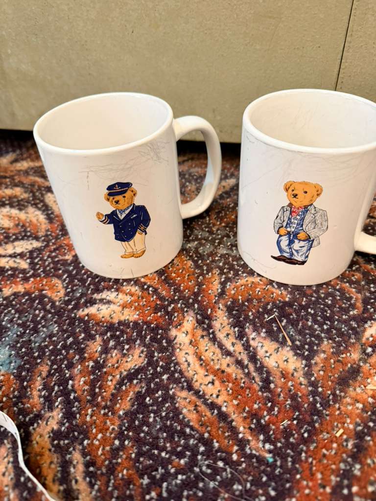 Vintage Ralph Lauren Captain Bear Coffee Mugs Set of 2 Teddy Bear Cups