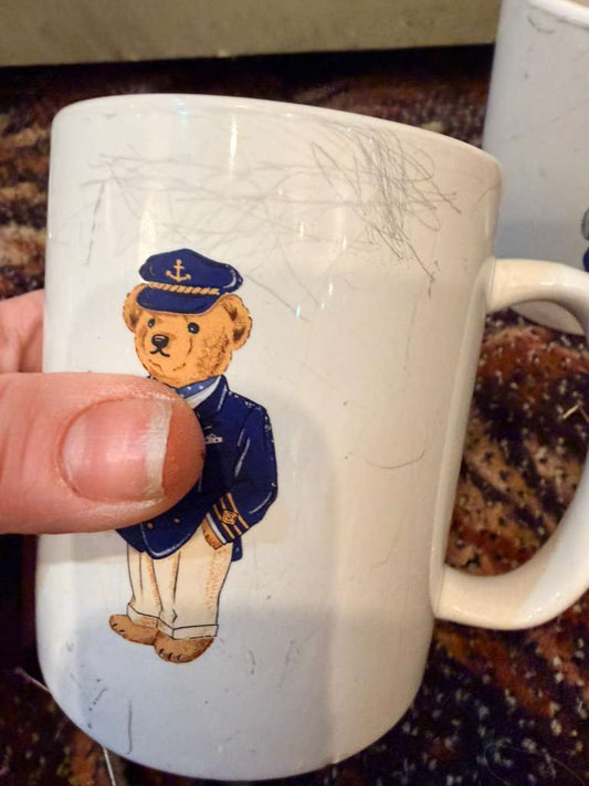 Vintage Ralph Lauren Captain Bear Coffee Mugs Set of 2 Teddy Bear Cups