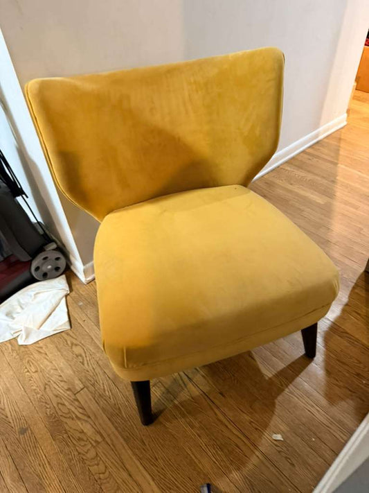 Modern Mustard Yellow Accent Chair Velvet Upholstered Wooden Legs Lounge Chair
